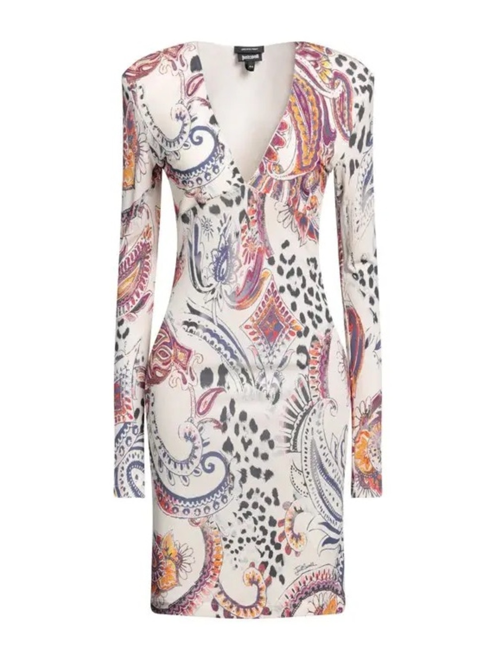 NWT Just Cavalli Paisley Long Sleeve Midi Dress Cream Animal Print Festival